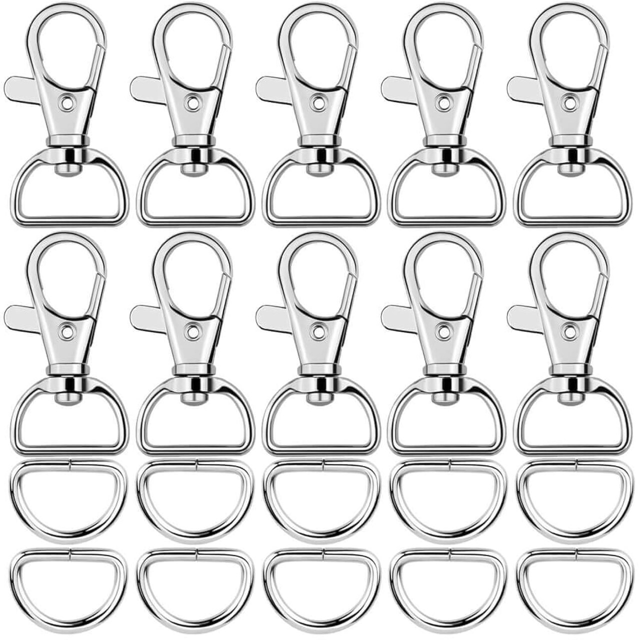 60Pcs Swivel Snap Hooks and D Rings for Lanyard and Sewing Projects (1” Inside Width)